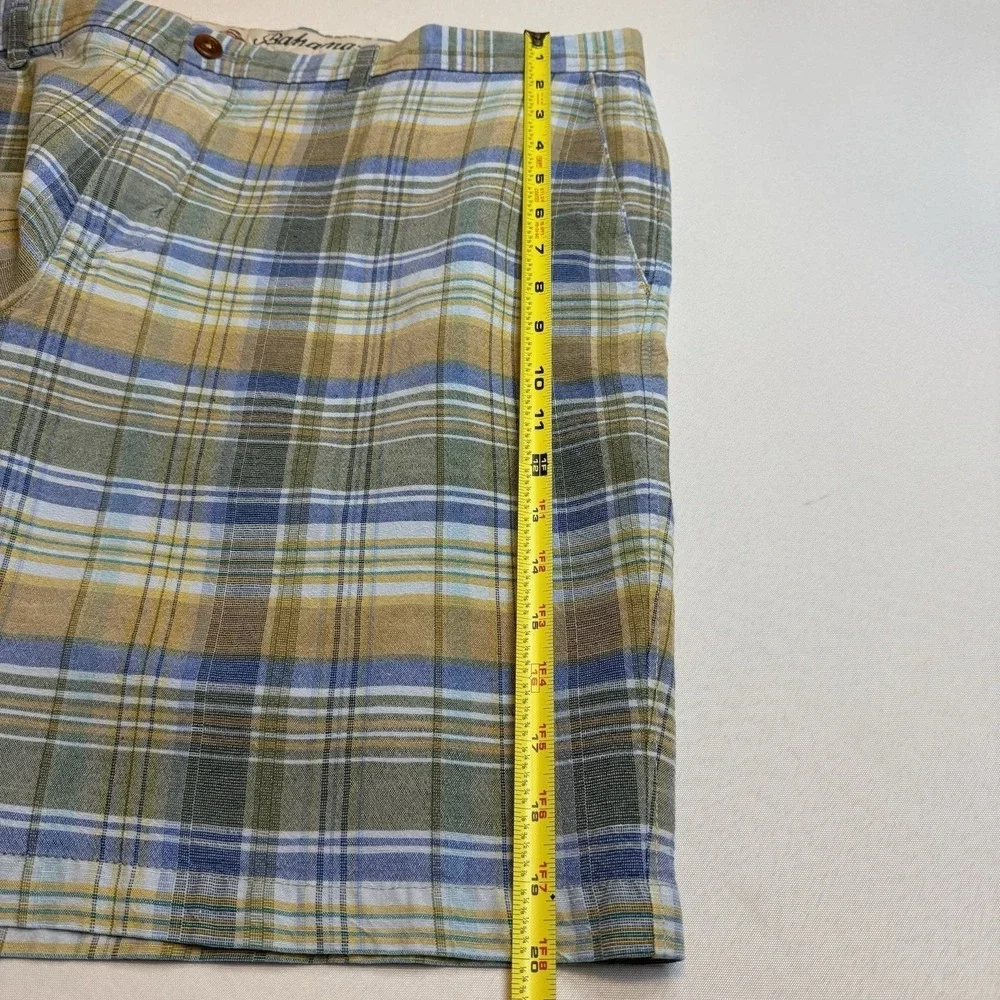 Tommy Bahama Men Blue Brown Plaid Linen Blend Casual Golf Summer Beach‎ Sz 42